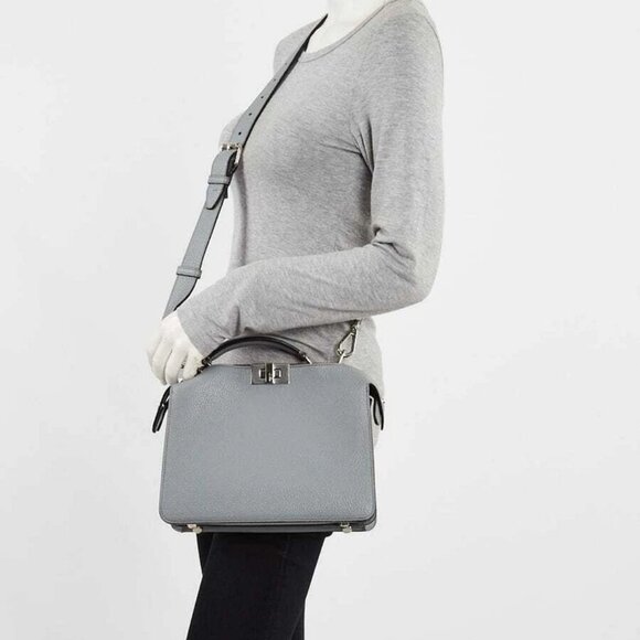 Fendi Grey Calf Leather Peekaboo ISEEU Mini Satchel Bag - 7VA530 - Picture 2 of 12